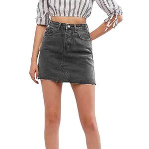 Denim Washed Off Black Mini Skirt Fringe Trim Small Dark Grey Gray Mini Skirt